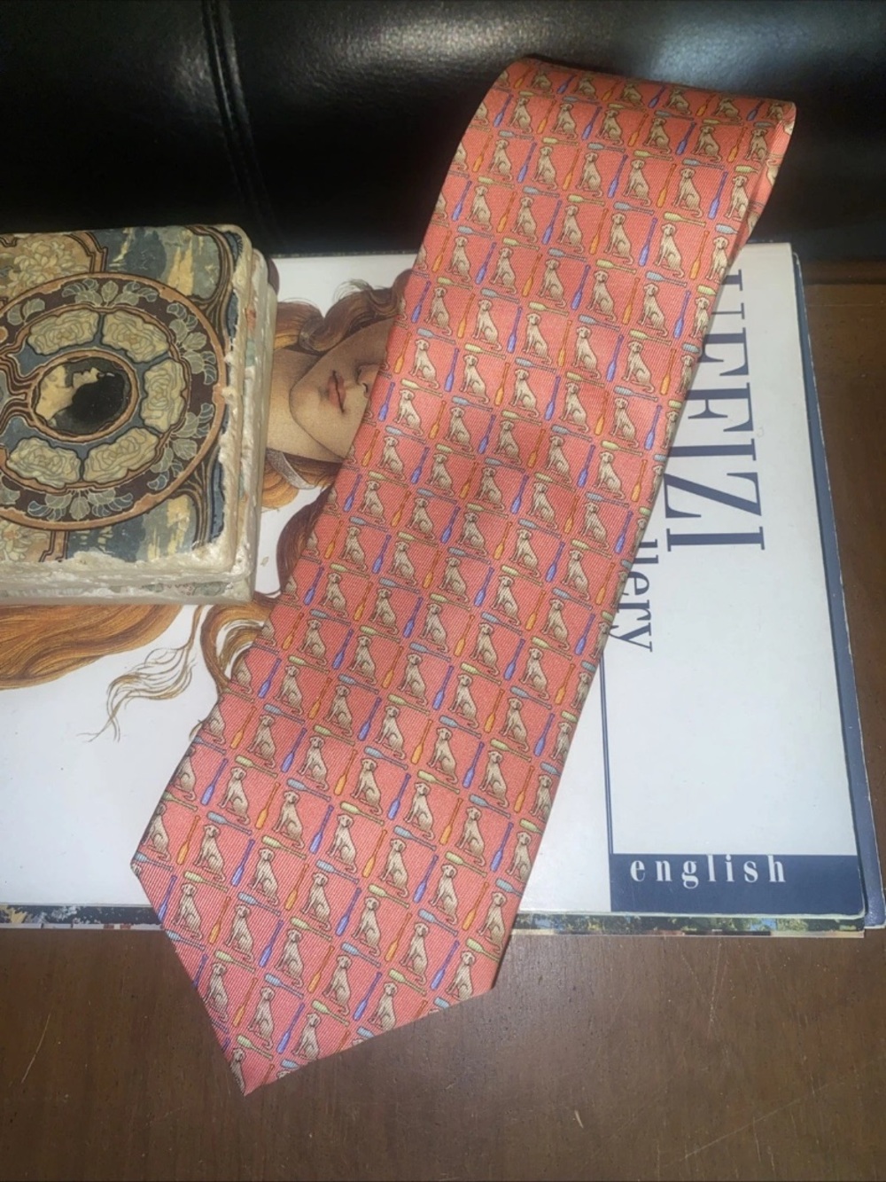Peter Blair Neck Tie - Peach Coral- Yellow Labs Dogs Oars